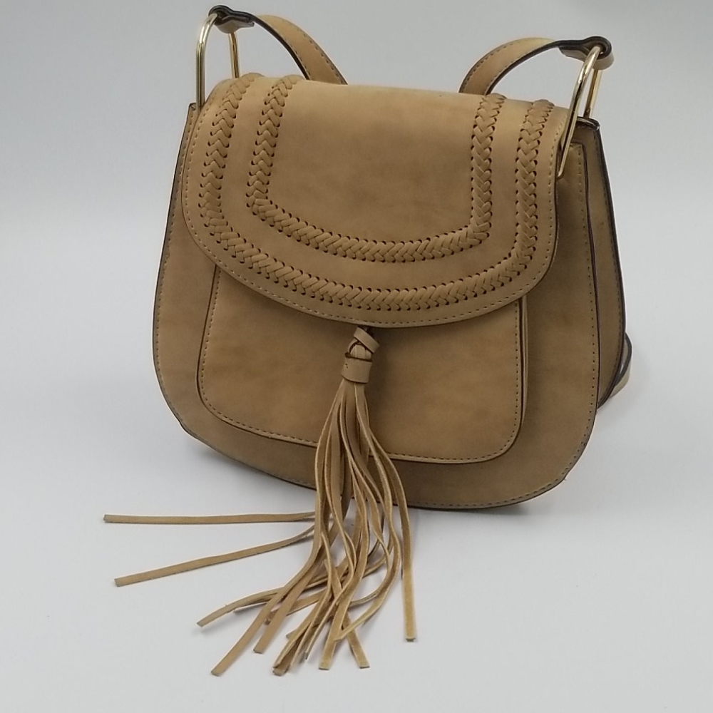 Franco Sarto Boho Rex Tasslel Leather Crossbody Saddle  Bag